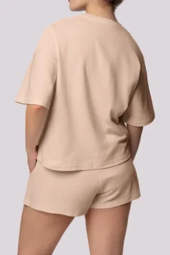 Beżowa Piżama z szortami COZY<Polski Sale