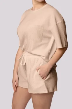 Beżowa Piżama z szortami COZY<Polski Sale