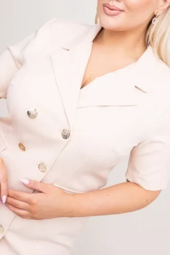 Beżowa Sukienka żakietowa NUTRIXIA<Polski Clearance