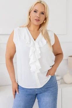Biała Bluzka z żabotem ZENTIO<Włoski Outlet