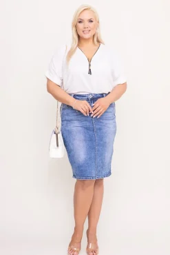 Biała Bluzka z rozsuwanym dekoltem EKIUZI<Włoski