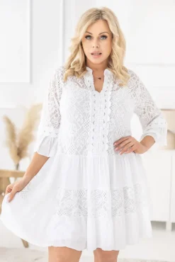 Biała Sukienka z haftem TULUZI<Włoski Discount