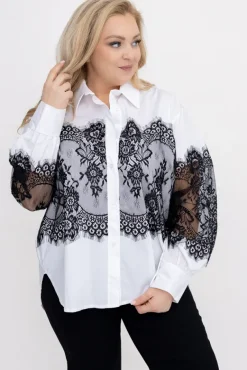 Biało-czarna Koszula z koronką IRIEN<Włoski Hot