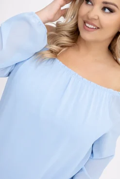 Błękitna Bluzka szyfonowa HILL<Włoski New