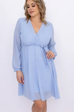 Błękitna Sukienka Elegancka PERLA<Włoski New