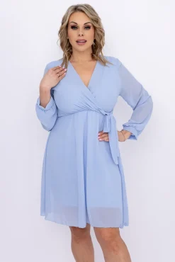 Błękitna Sukienka Elegancka PERLA<Włoski New