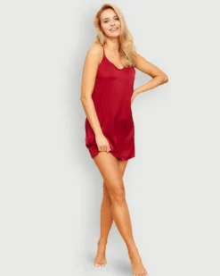Bordowa Koszula nocna satynowa VERONA<Polski Discount