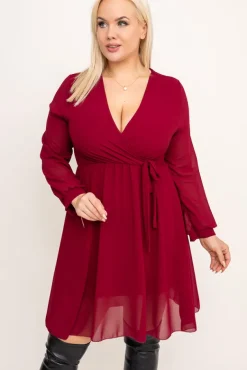 Bordowa Sukienka Elegancka PERLA<Włoski New