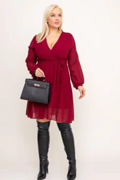 Bordowa Sukienka Elegancka PERLA<Włoski New