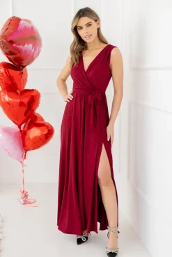 Bordowa Sukienka FIANCO Maxi<Polski New