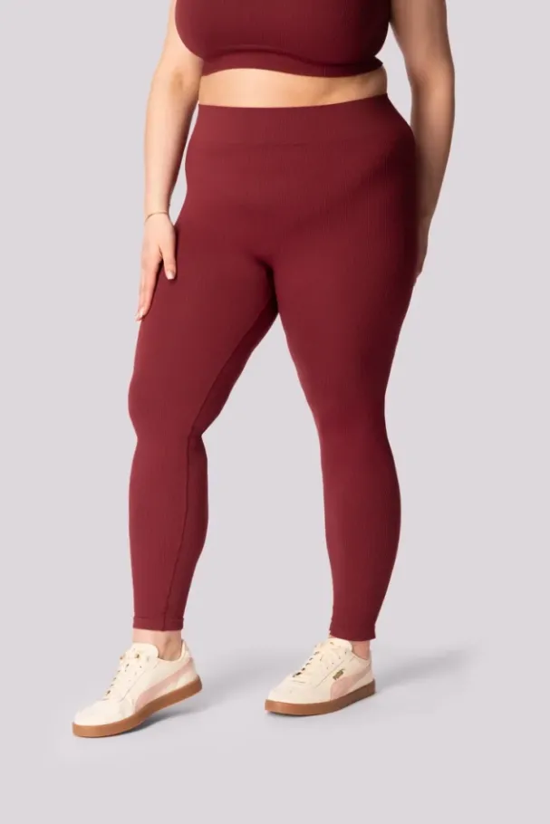 Burgundowe Legginsy prążkowane RIBBED<Polski