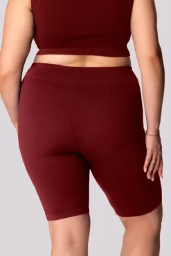 Burgundowe Spodenki bikery prążkowane RIBBED<Polski Outlet