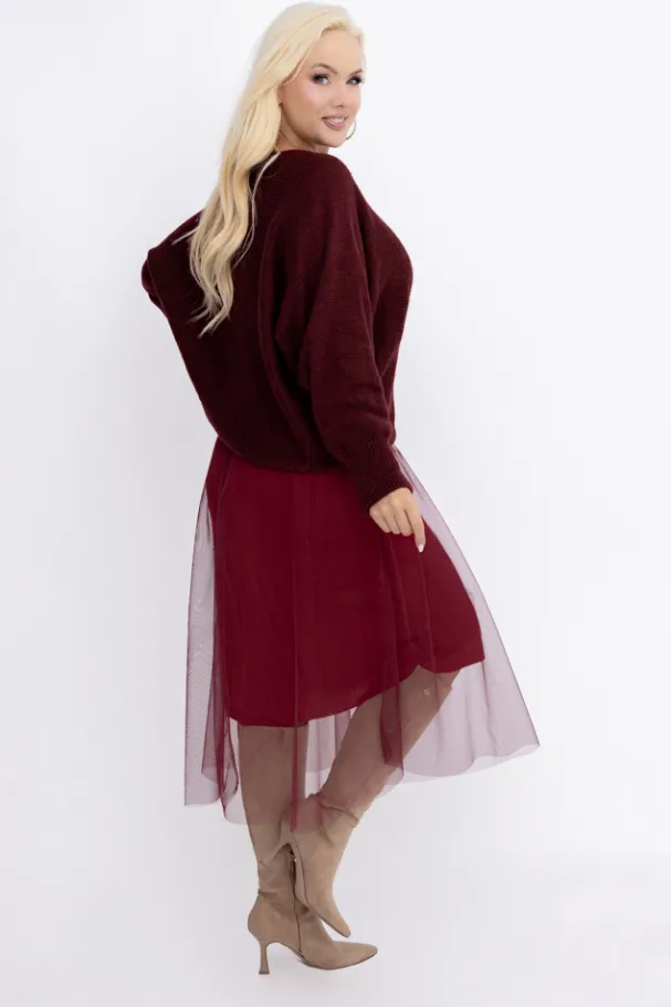 Burgundowy Komplet ze sweterkiem AMELIE<Włoski Outlet