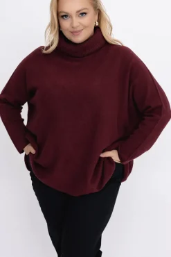 Burgundowy Sweter z golfem MONTIO<Włoski Clearance