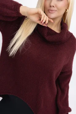 Burgundowy Sweter z golfem DELIO<Włoski