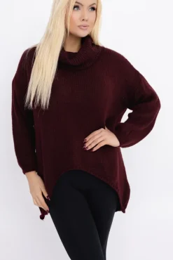 Burgundowy Sweter z golfem DELIO<Włoski