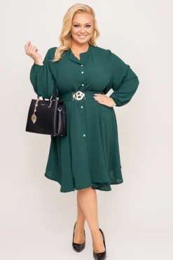 Butelkowozielona Sukienka koszulowa z paskiem DEPERI<Włoski Hot