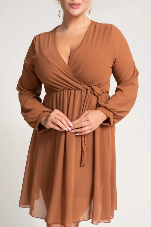 Camelowa Sukienka Elegancka PERLA<Włoski Sale
