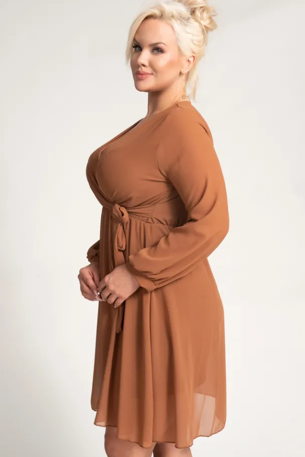 Camelowa Sukienka Elegancka PERLA<Włoski Sale