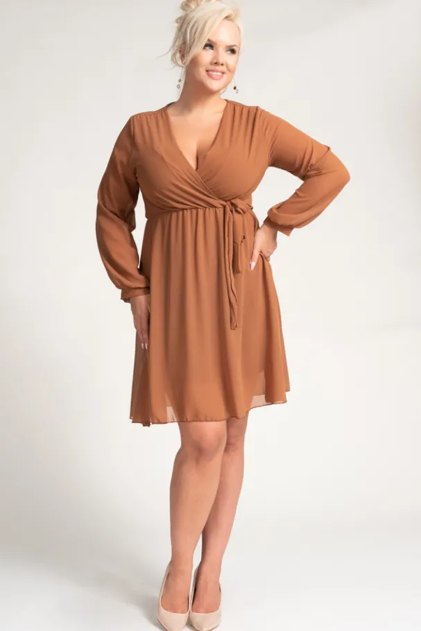 Camelowa Sukienka Elegancka PERLA<Włoski Sale