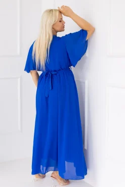Chabrowa Sukienka szyfonowa z paskiem EGELI<Włoski Discount