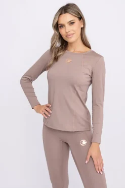 Ciemnobeżowa Bluzka sportowa z długim rękawem SPINTI<Polski Discount
