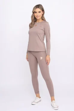 Ciemnobeżowe Legginsy sportowe SPINTI<Polski New