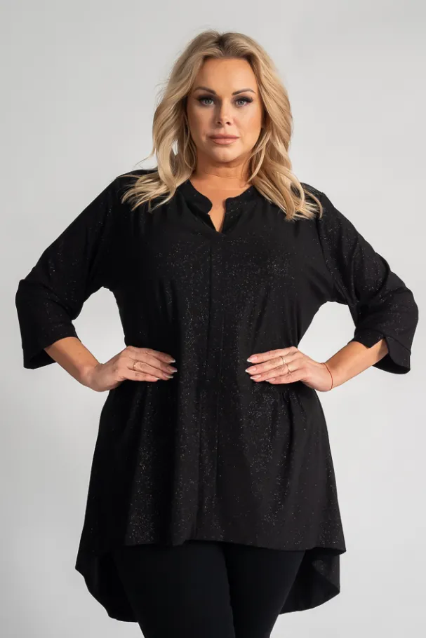 Czarna Bluzka brokatowa VERONI<Polski Clearance