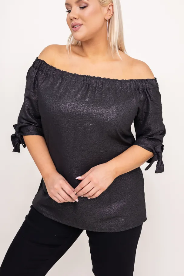 Czarna Bluzka błyszcząca LURESS<Polski Outlet