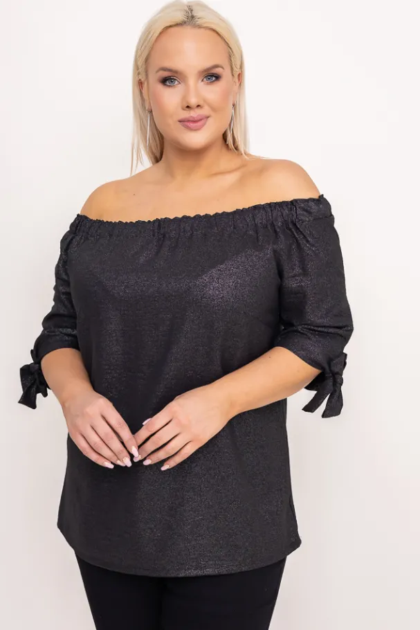 Czarna Bluzka błyszcząca LURESS<Polski Outlet
