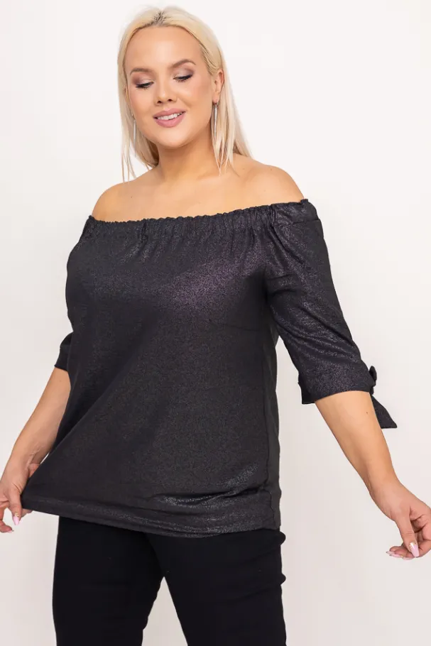 Czarna Bluzka błyszcząca LURESS<Polski Outlet