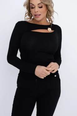 Czarna Bluzka elegancka DENORI<Włoski Best