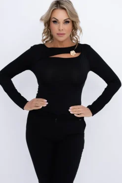 Czarna Bluzka elegancka DENORI<Włoski Best