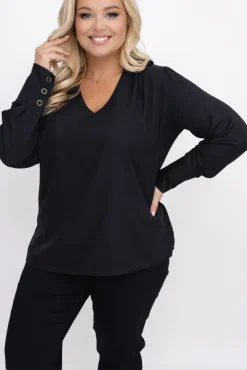 Czarna Bluzka Elegancka XEVIN<Polski Online