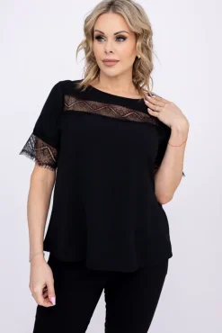 Czarna Bluzka z koronką BISUMI<Włoski Hot