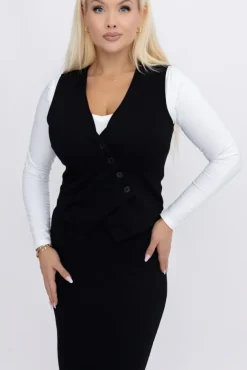 Czarna Kamizelka elegancka BELIZIA<Włoski Clearance