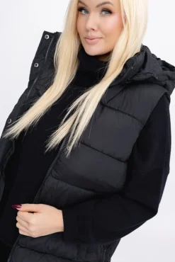 Czarna Kamizelka puchowa z kapturem BRIZI<Włoski Outlet
