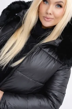 Czarna Kurtka puchowa z kapturem GERUZI<Włoski New