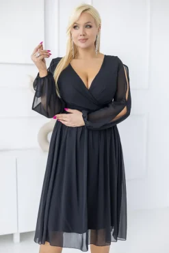 Czarna Sukienka szyfonowa VARIO<Polski Discount