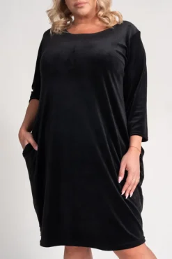 Czarna Sukienka welurowa DEMY<Polski Best
