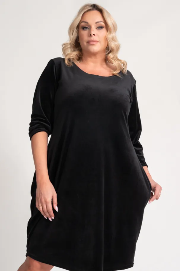 Czarna Sukienka welurowa DEMY<Polski Best