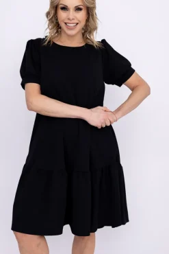 Czarna Sukienka z falbaną DOLIEN<Włoski Hot