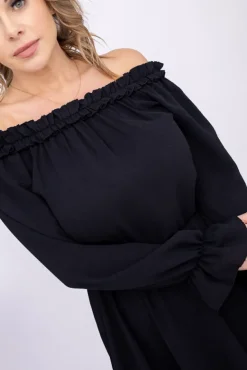 Czarna Sukienka z falbanką SEVELIEN<Włoski Outlet