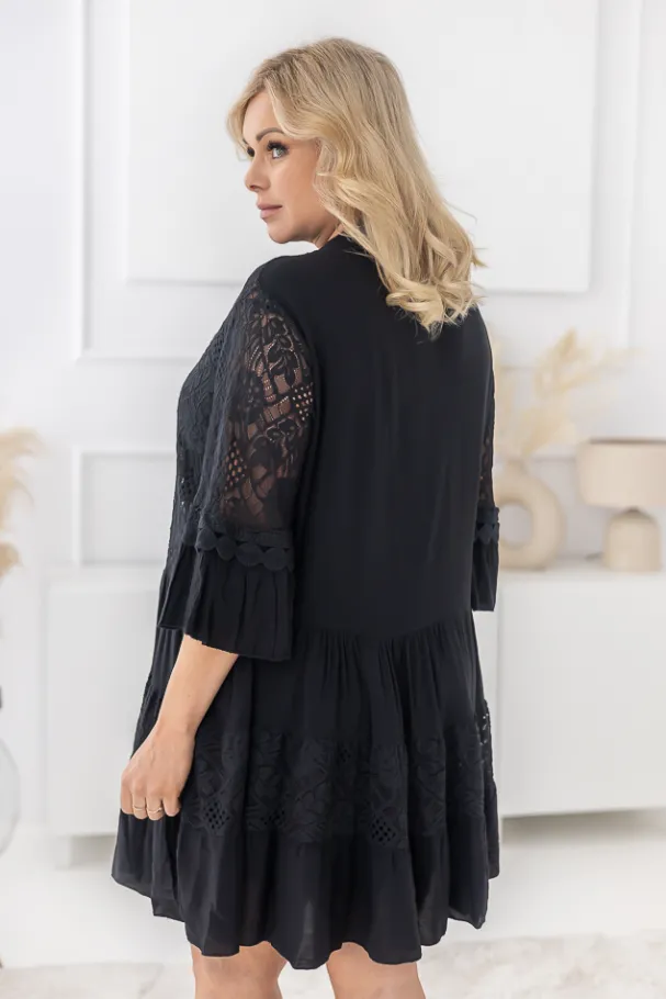 Czarna Sukienka z haftem TULUZI<Włoski Discount