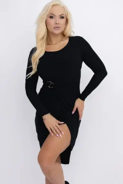 Czarna Sukienka z klamrą AZALIA<Włoski New