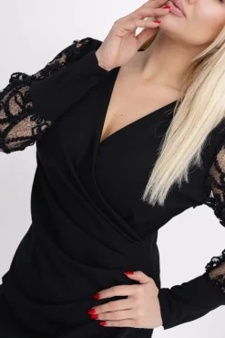 Czarna Sukienka z koronkowymi rękawami LIMI Wzór 2<Włoski New