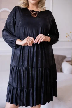 Czarna Sukienka z wiązanym dekoltem LENTI<Polski New