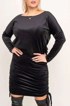 Czarna welurowa Sukienka z marszczeniem VELVI<Polski New