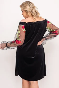 Czarna welurowa Sukienka MADAME<Polski Online