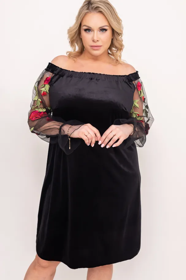 Czarna welurowa Sukienka MADAME<Polski Online
